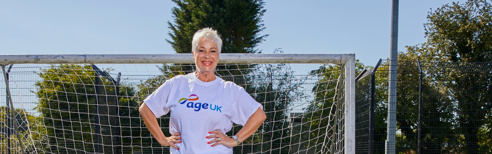 Denise Welch, wearing an Age UK t-shirt